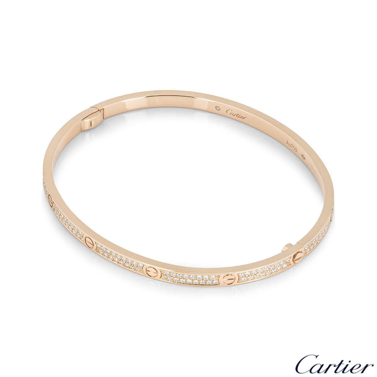Cartier Rose Gold Pave Diamond SM Love Bracelet Size 19 N6710719